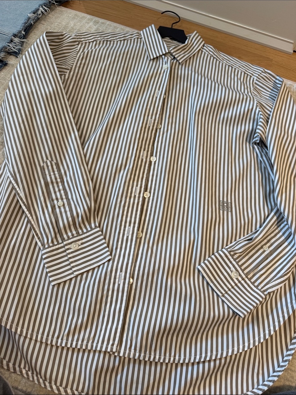Toteme Brown and White Vertical-Stripe Button Shirt